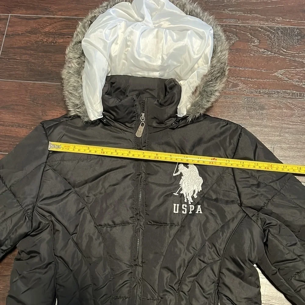 U.S. Polo Association Puffer Coat w/Faux Fur Hood, sz Medium (girls)